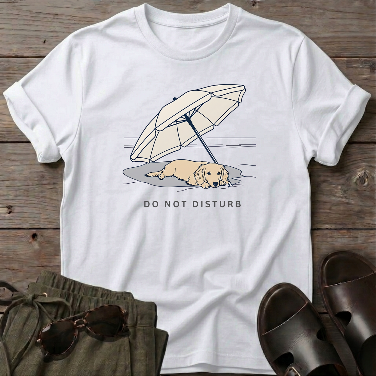 Do Not Disturb Long Haired Dachshund T-Shirt in White