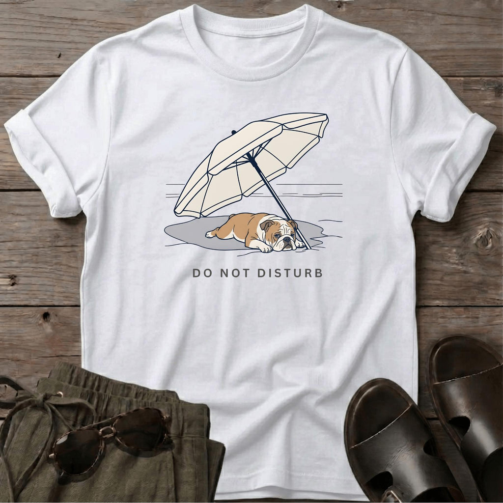 English Bulldog DO NOT DISTURB T-Shirt — Dog Beach Line Art Tee - dog lover coastal t-shirt, Salty Paws