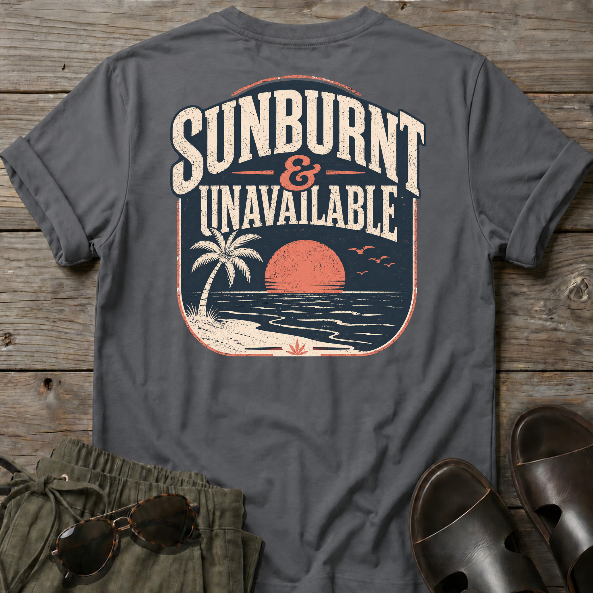 Sunburnt and Unavailable BACK DESIGN T-Shirt — Art Tee