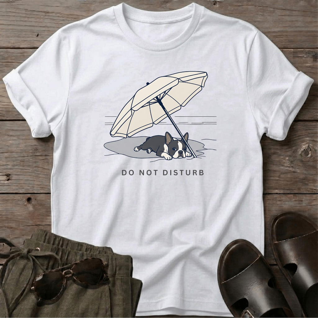 Boston Terrier DO NOT DISTURB T-Shirt — Dog Beach Line Art Tee - dog lover coastal t-shirt, Salty Paws