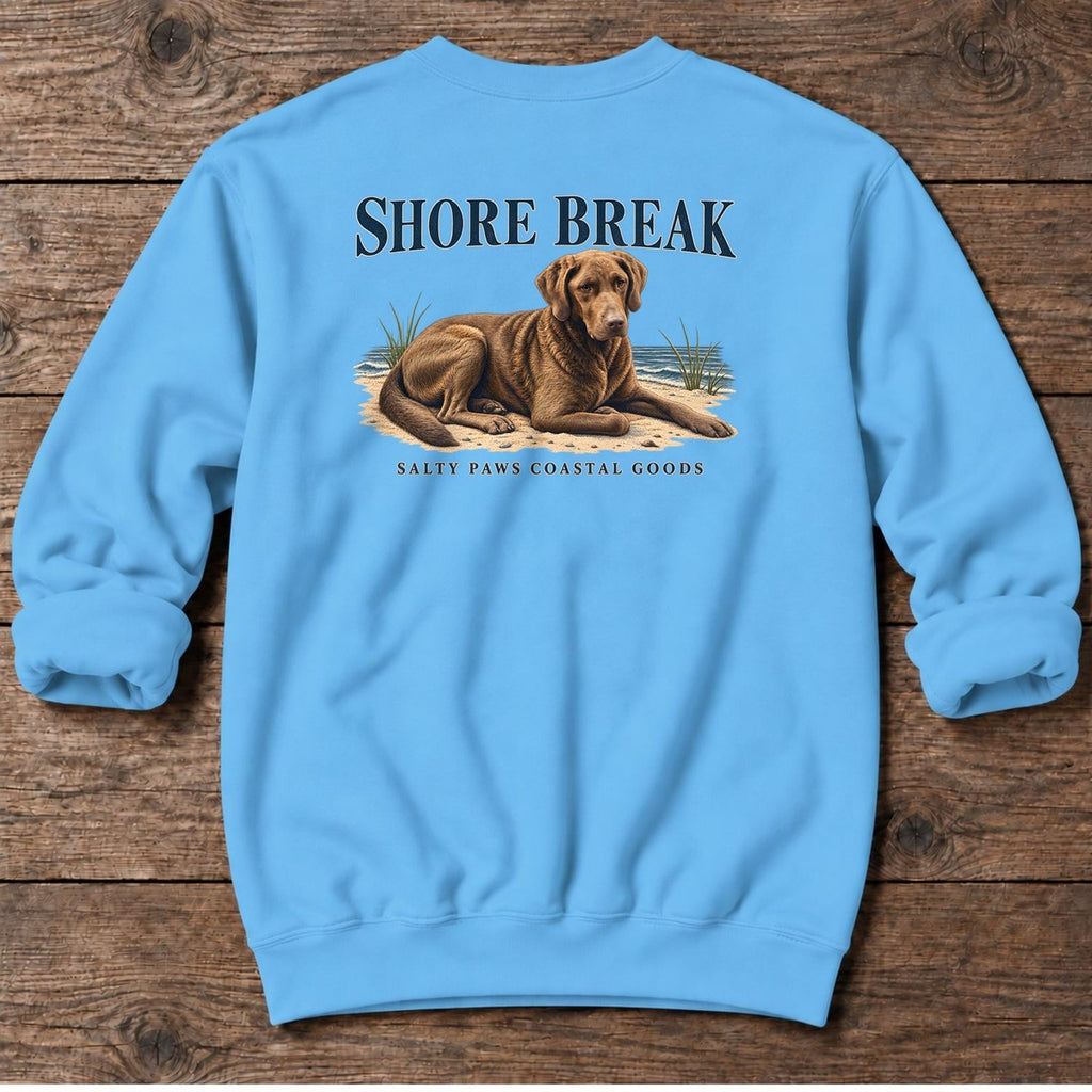 Shore Break Chesapeake Bay Retriever Back Design Midweight Sweatshirt in Sky, Salty Paws coastal sweatshirt