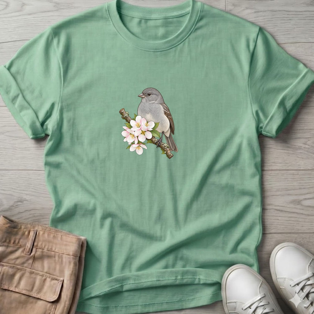 Gray Bird Blossom T-Shirt in Mint Green