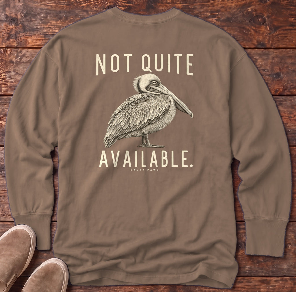 Not Quite Available Pelican Back Design Long Sleeve Tee in Espresso, Salty Paws Comfort Colors Long Sleeve Tee, back design flat lay