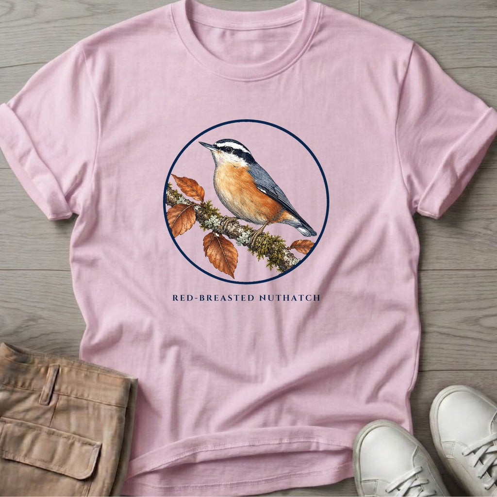 Red-breasted Nuthatch T-Shirt in Light Pink