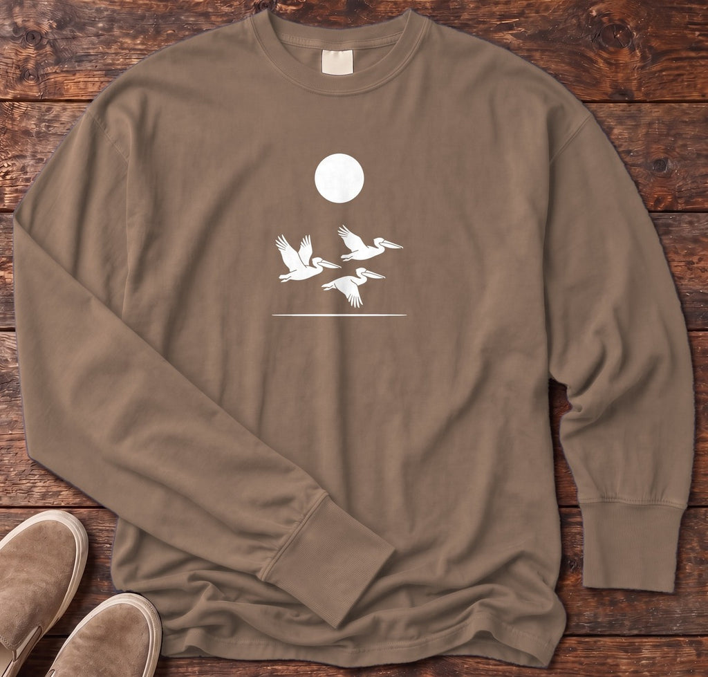 3 Pelicans Long Sleeve Tee in Espresso, Salty Paws Comfort Colors long sleeve tee