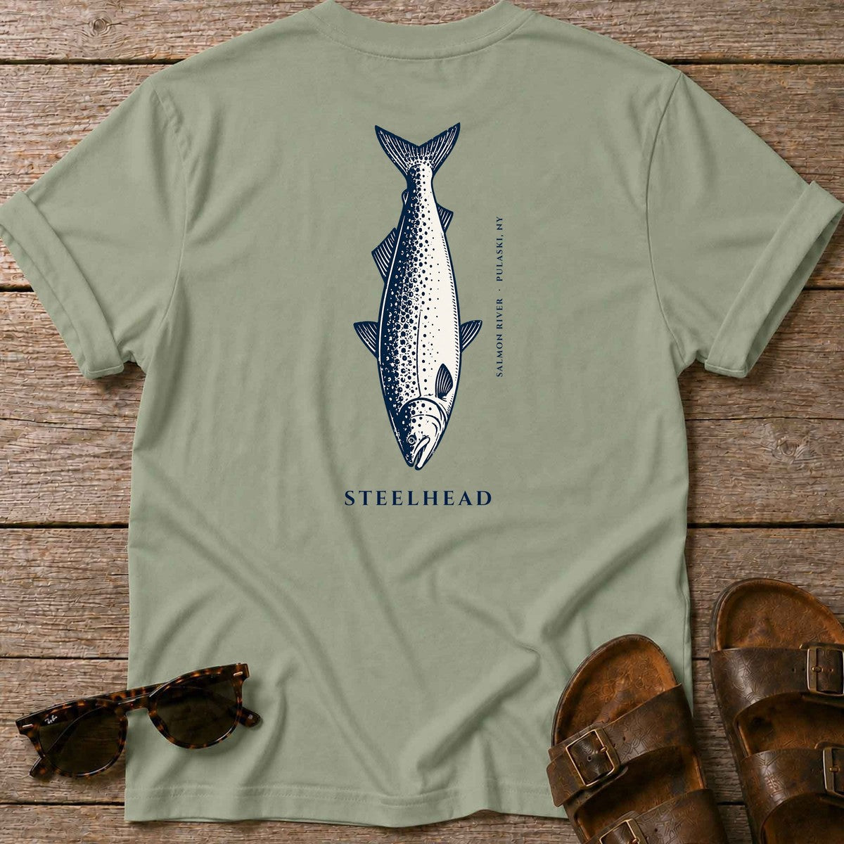 Steelhead Salmon River back design tee in Sage