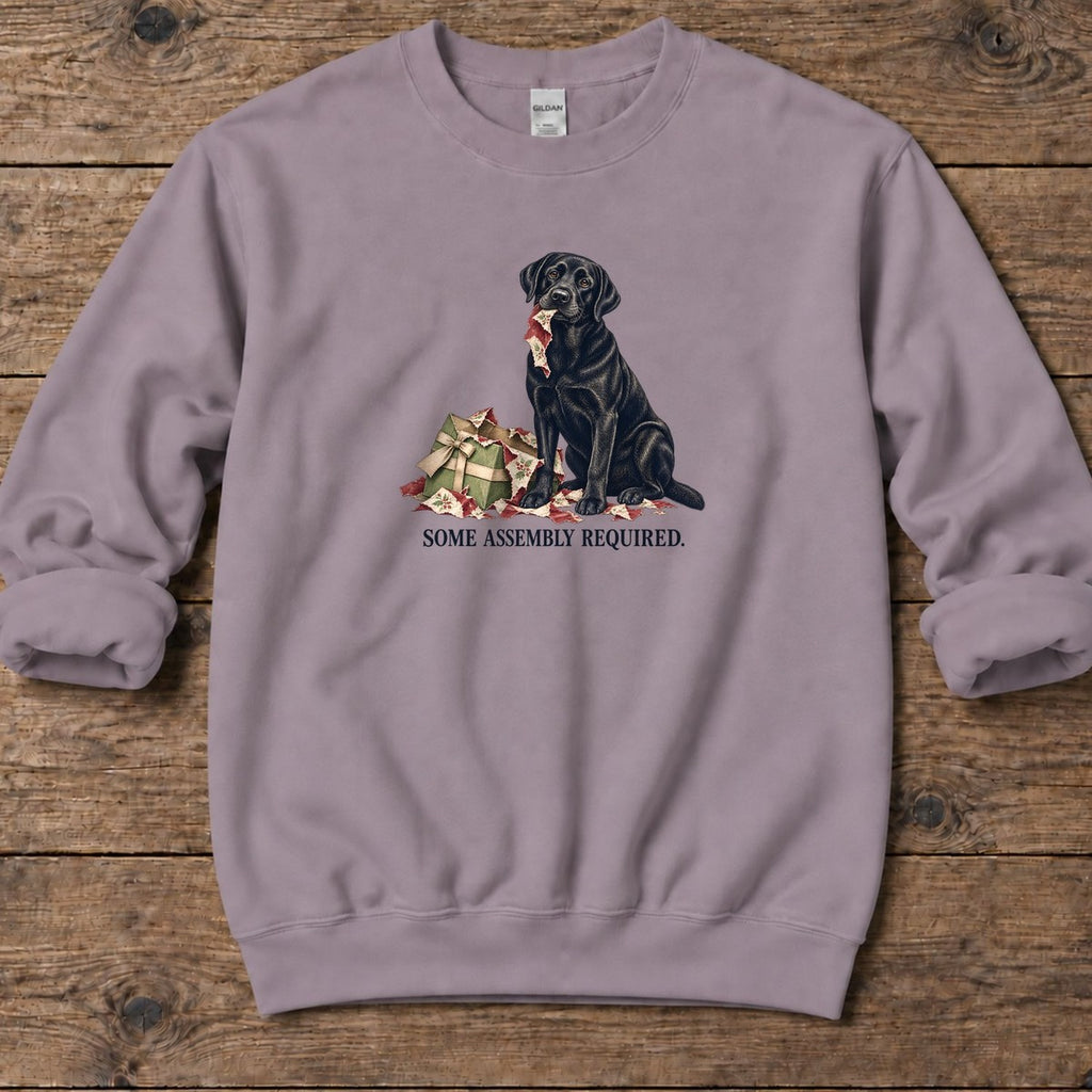 Some Assembly Required Black Lab Midweight Sweatshirt in Paragon, Salty Paws Midweight Sweatshirt, front design flat lay