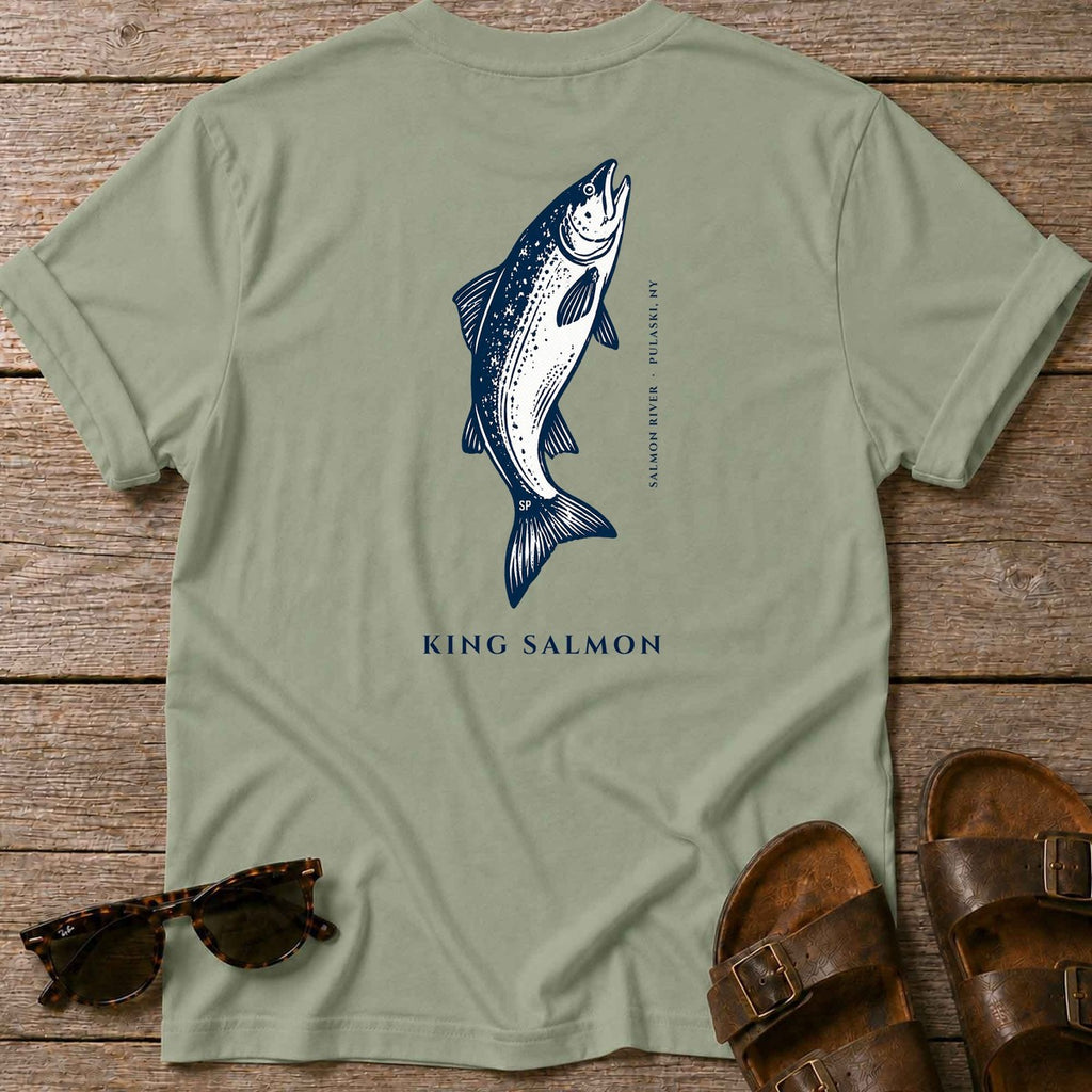 King Salmon Salmon River back design tee in Sage