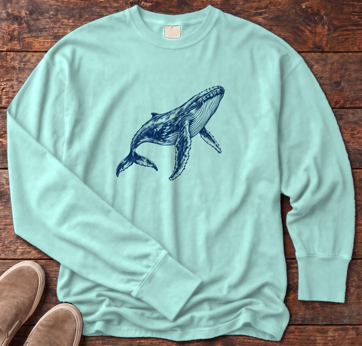 Humpback Whale Long Sleeve Tee in Chalky Mint, Salty Paws Comfort Colors long sleeve tee