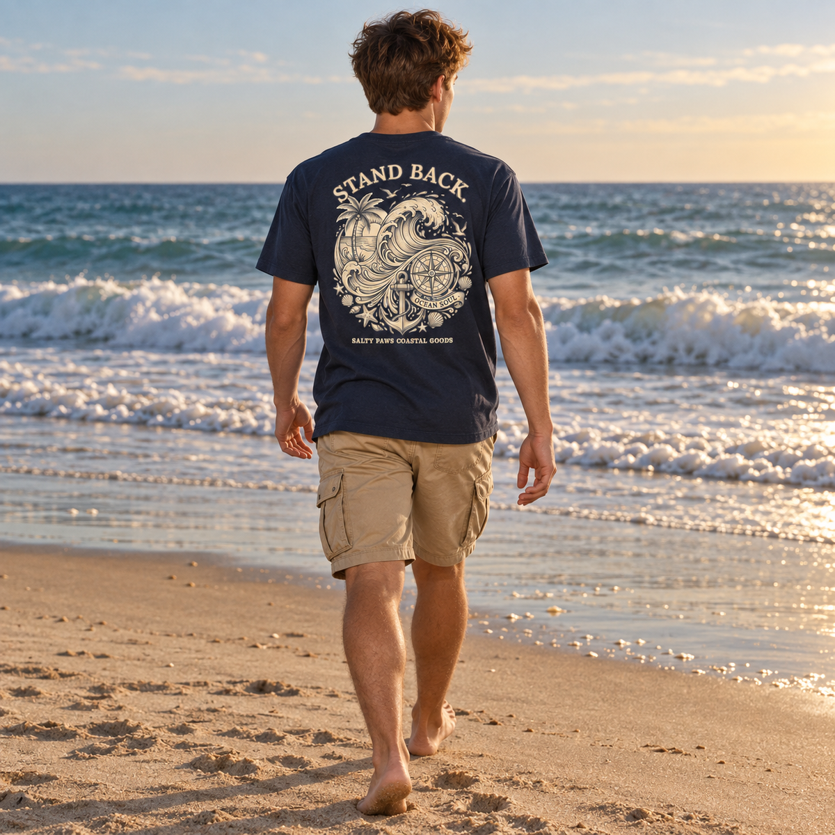 Stand Back Ocean Soul Back Design T-Shirt in Navy