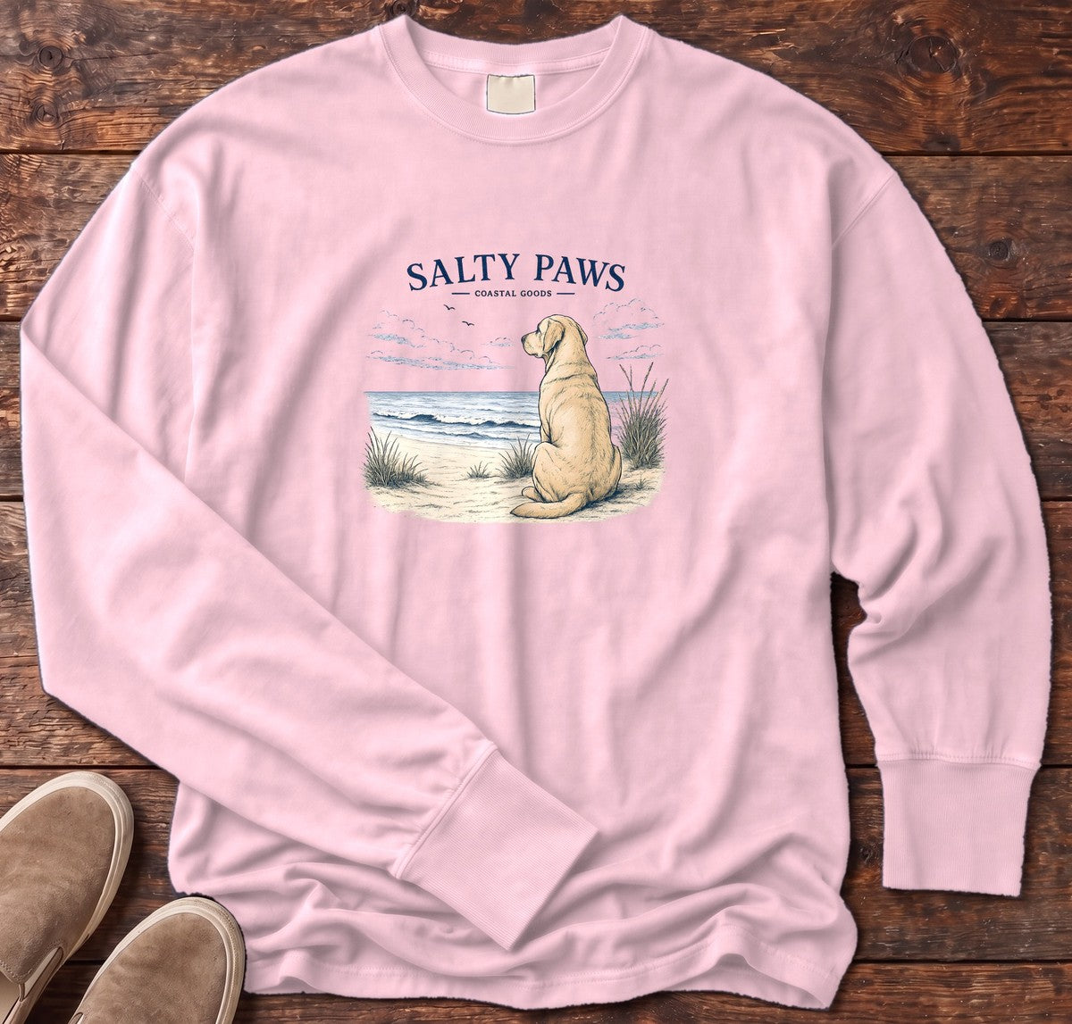 SP Yellow Lab Long Sleeve Tee in Blossom, Salty Paws Comfort Colors long sleeve tee