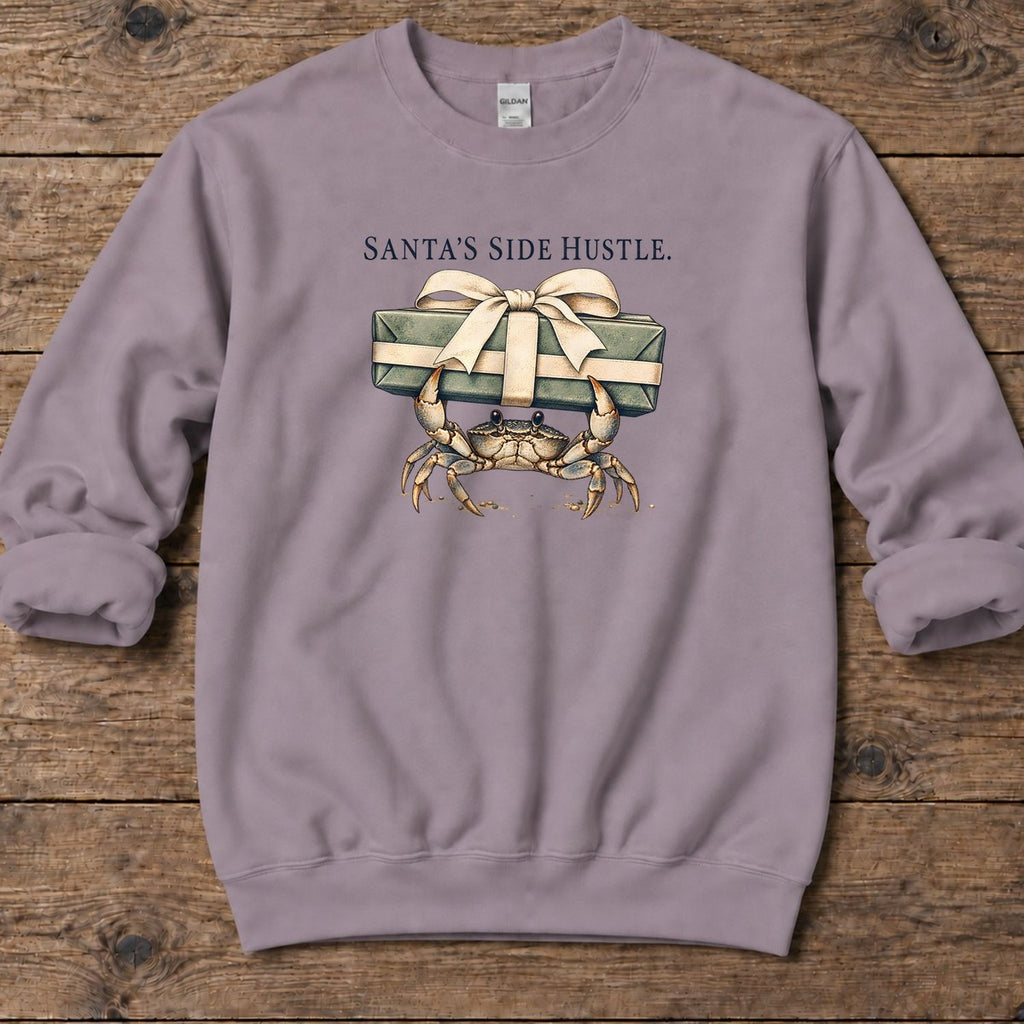 Santa's Side Hustle Crab Midweight Sweatshirt in Paragon, Salty Paws Midweight Sweatshirt, front design flat lay