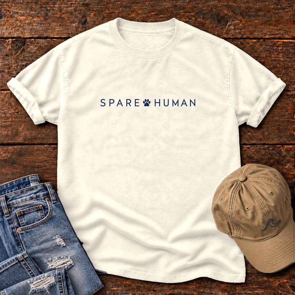 Spare Human T-Shirt in Ivory, Salty Paws Comfort Colors T-Shirt, front design flat lay