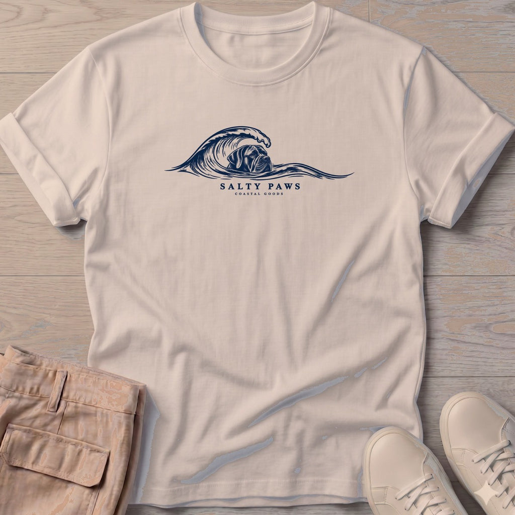 Cane Corso Wave T-Shirt in Sand, Salty Paws T-Shirt, front design flat lay