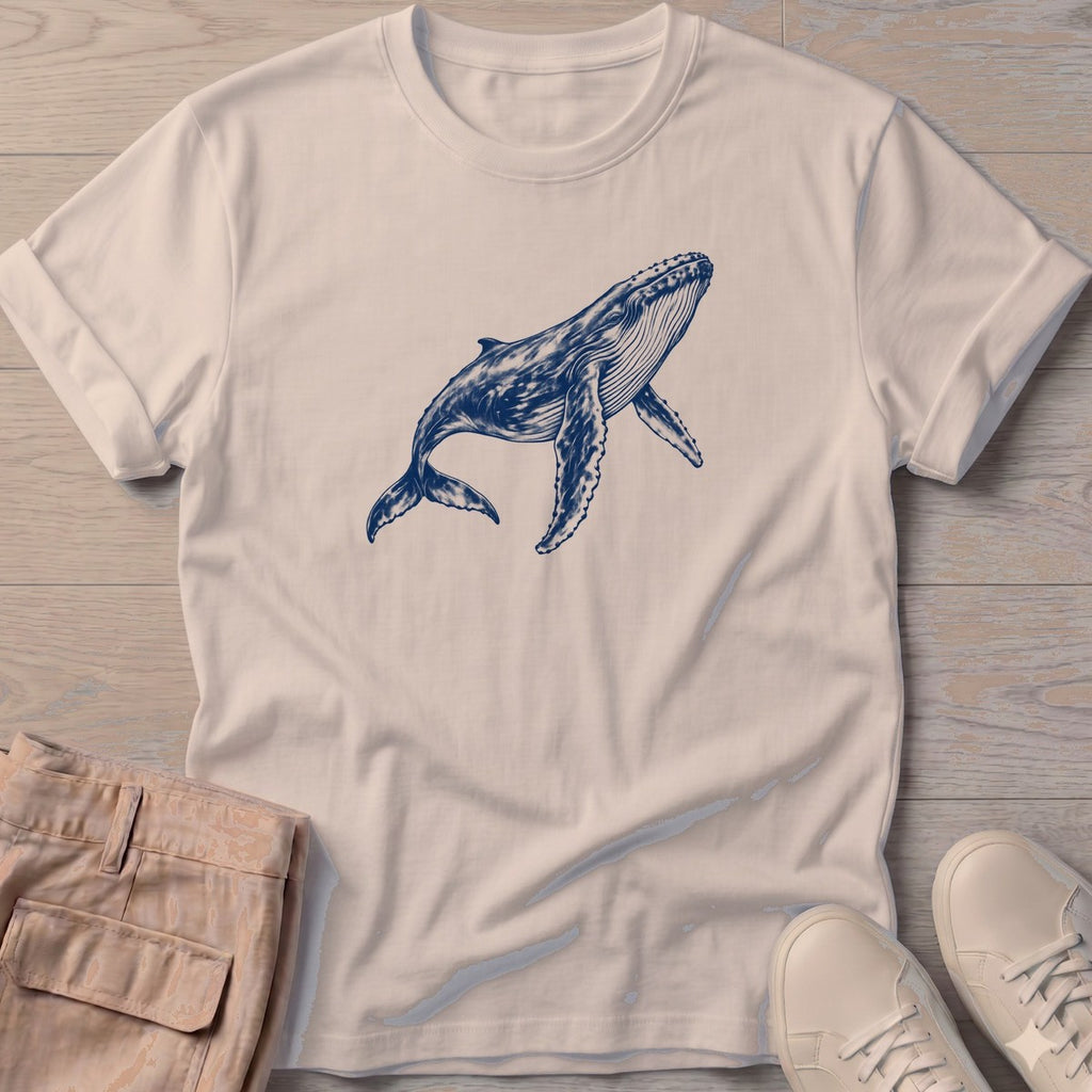 Humpback Whale T-Shirt in Sand, Salty Paws T-Shirt, front design flat lay