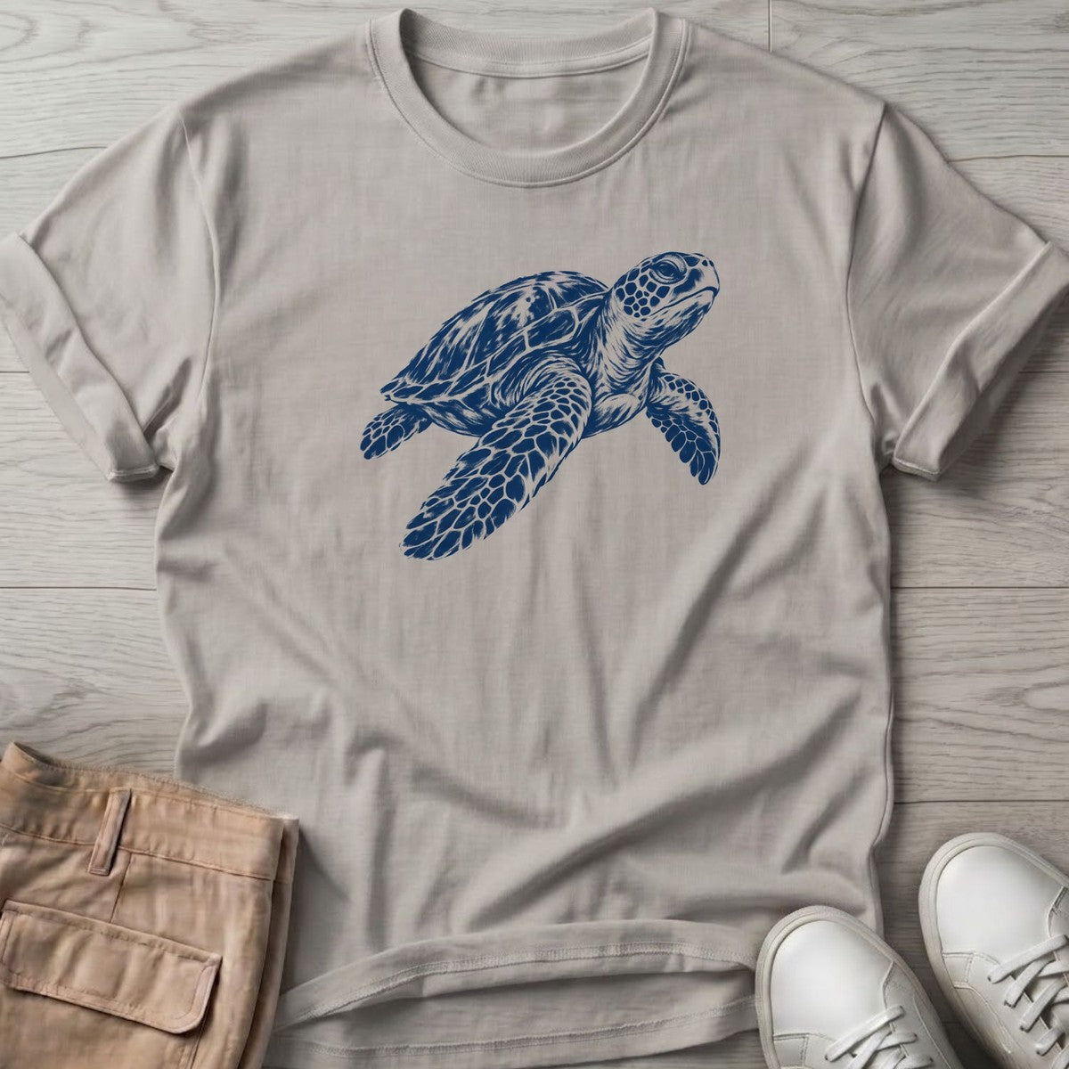 Sea Turtle T-Shirt in Ice Grey, Salty Paws T-Shirt, front design flat lay