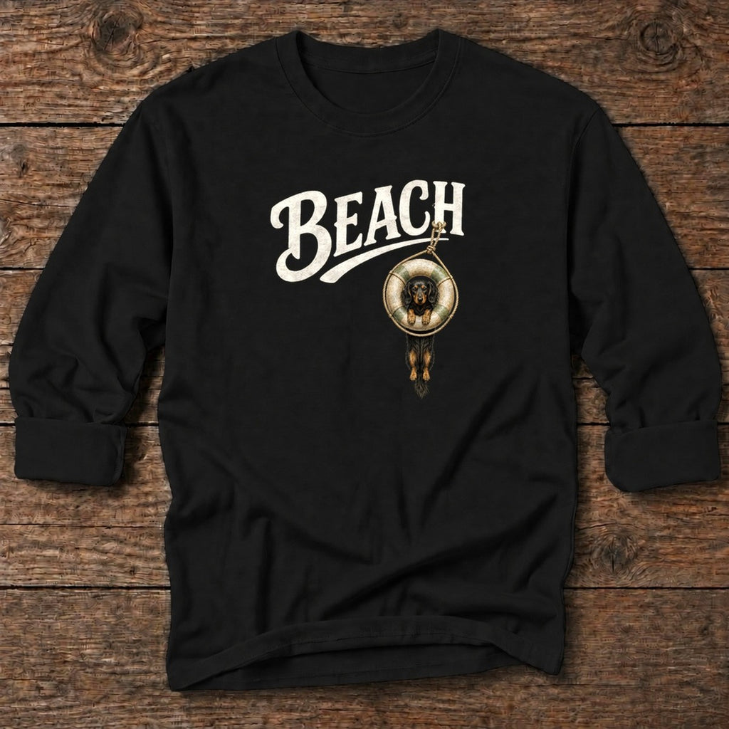 Beach Doxie Tube T-Shirt in Black, Salty Paws coastal long sleeve tee