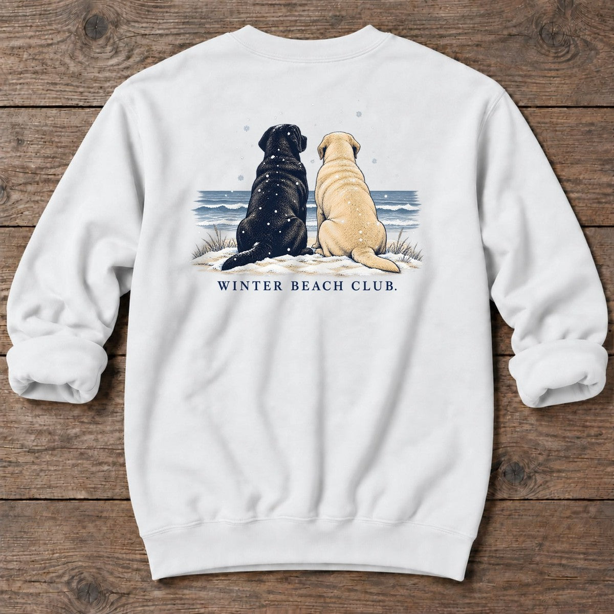 Winter Beach Club Labs Back Design Midweight Sweatshirt in White, Salty Paws coastal sweatshirt