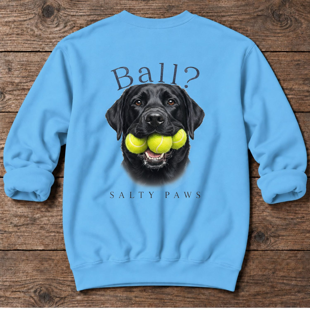 Ball? Black Lab Back Design Midweight Sweatshirt in Sky, Salty Paws coastal sweatshirt