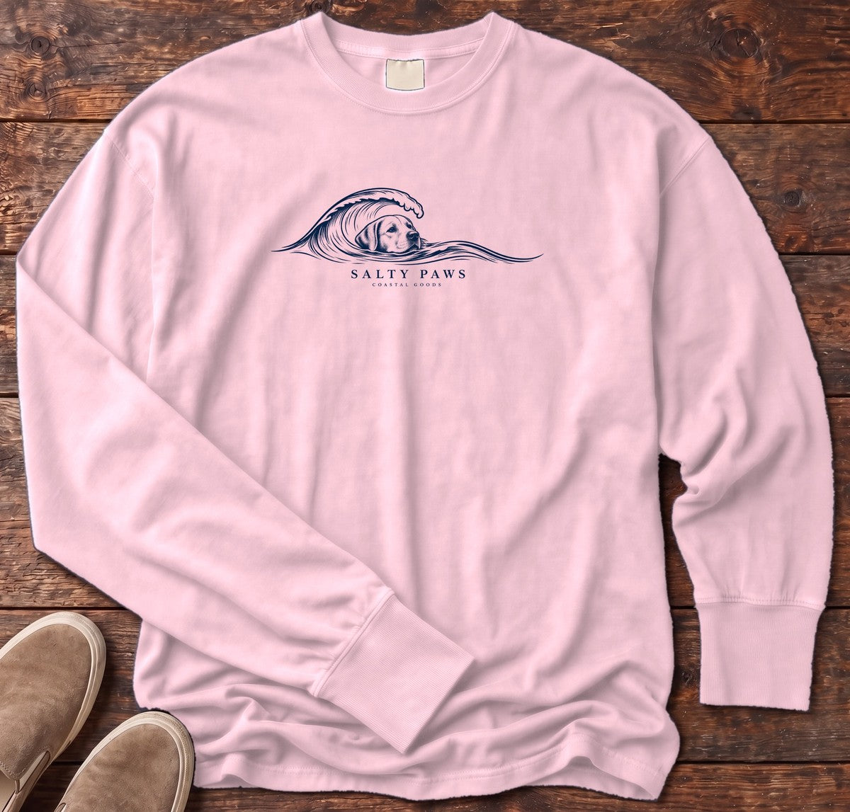 Labrador Wave Long Sleeve Tee in Blossom, Salty Paws Comfort Colors long sleeve tee