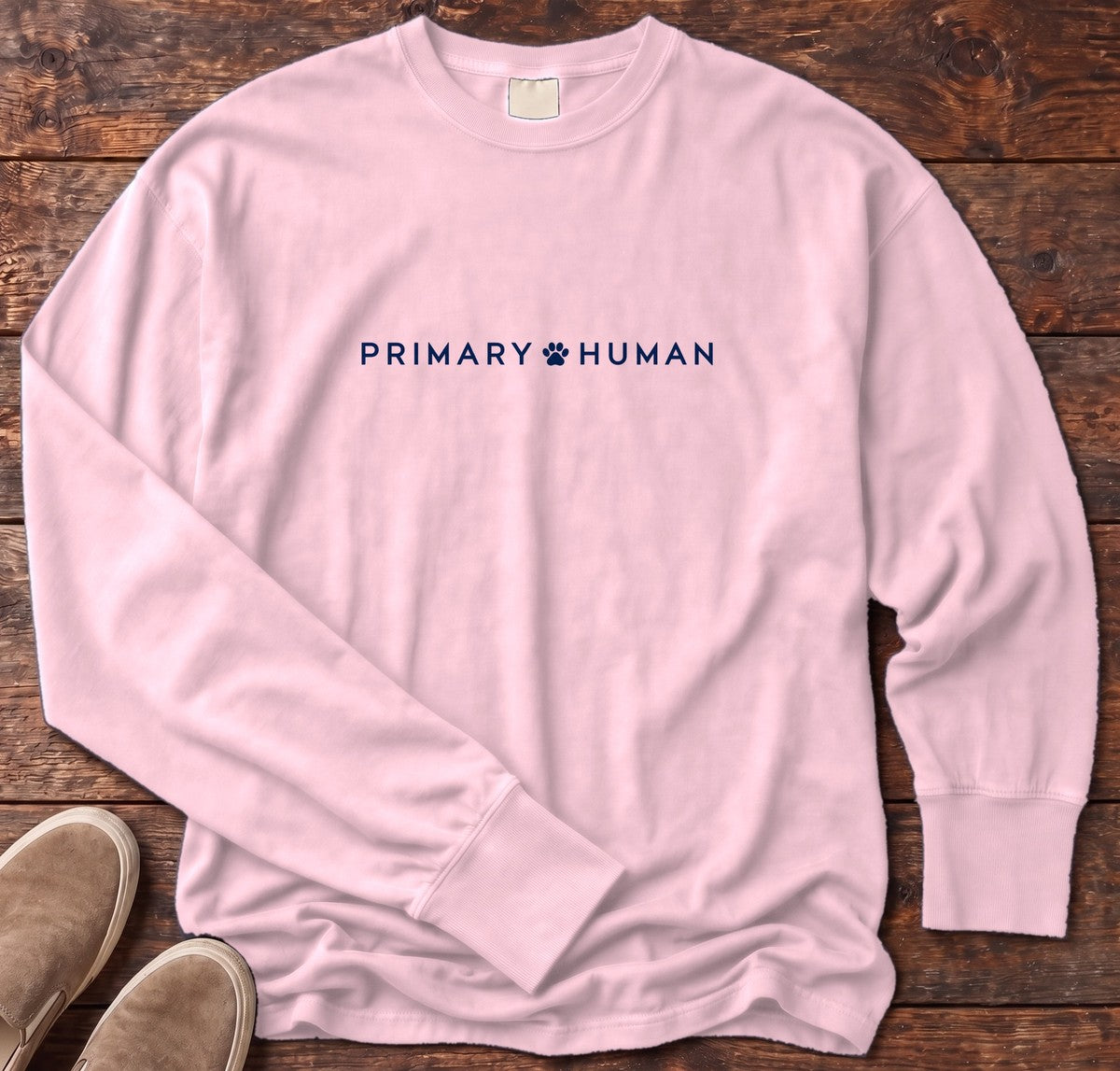 Primary Human Long Sleeve Tee in Blossom, Salty Paws Comfort Colors Long Sleeve Tee, front design flat lay