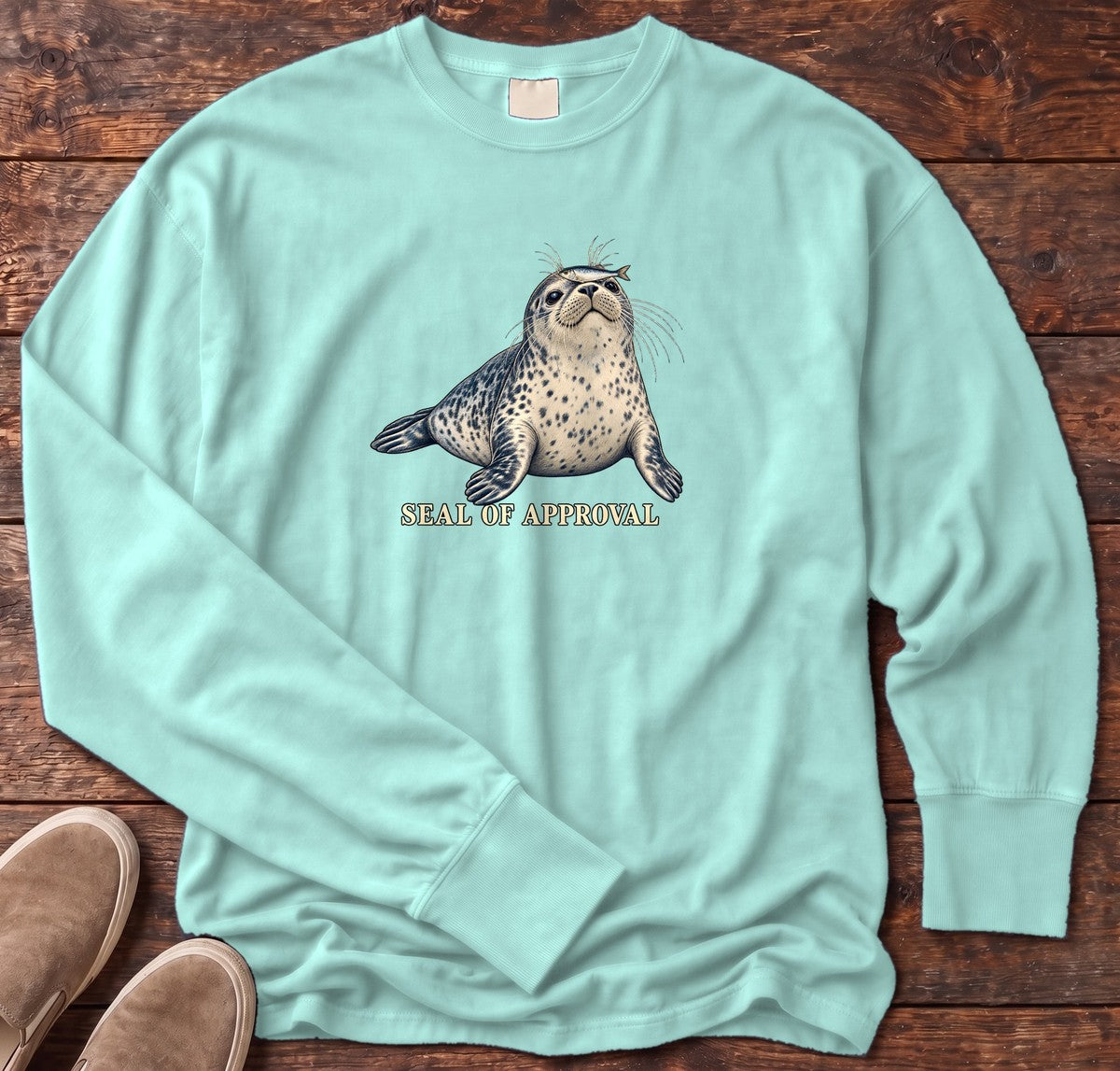 Seal of Approval Long Sleeve Tee in Chalky Mint, Salty Paws Comfort Colors long sleeve tee