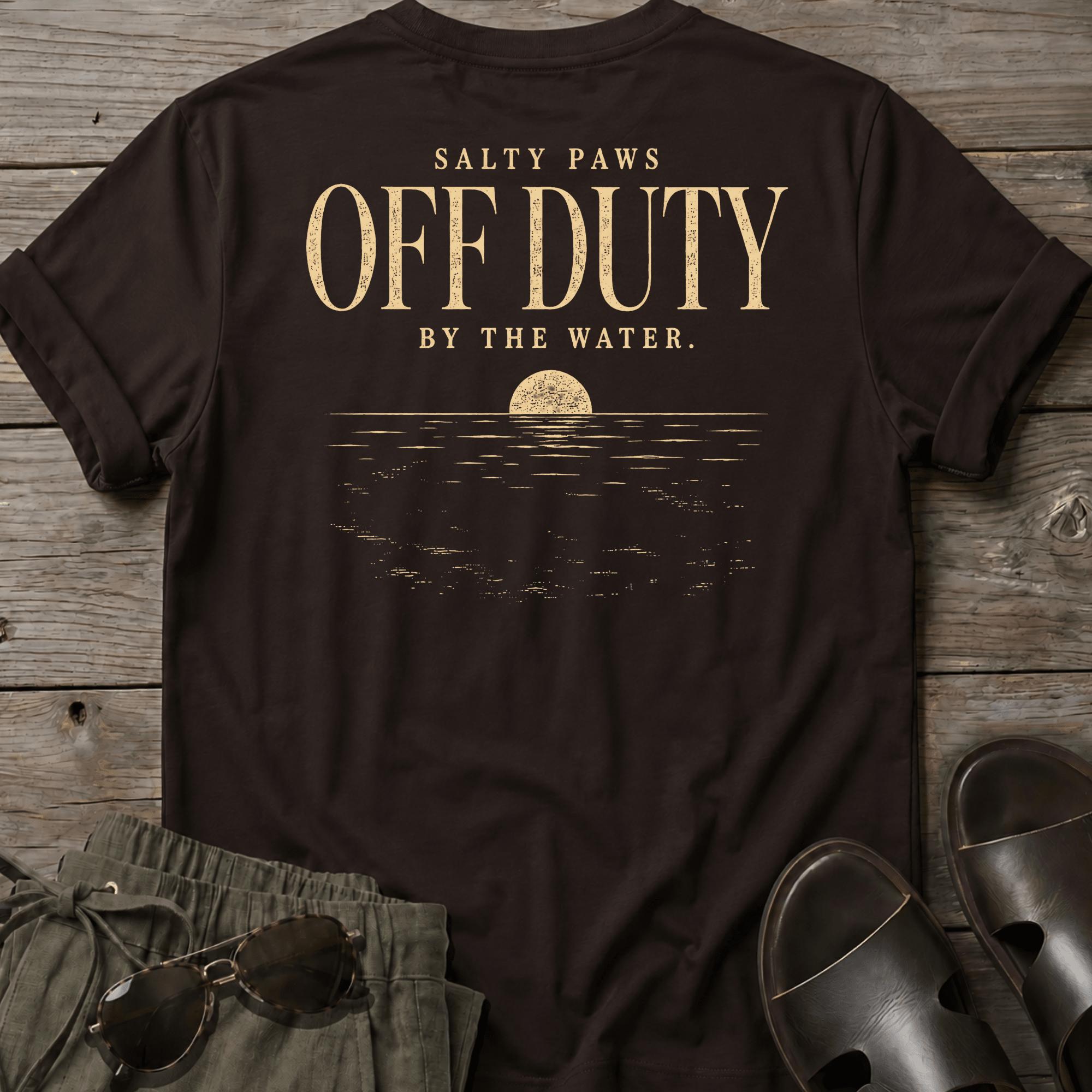 Off Duty Back Design T-Shirt (dark) - coastal graphic t-shirt, Salty Paws