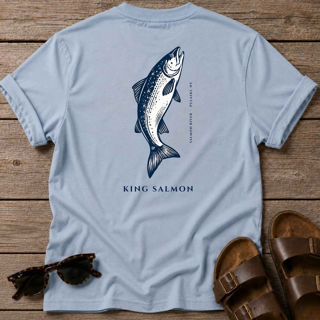King Salmon Salmon River back design tee in Light Blue