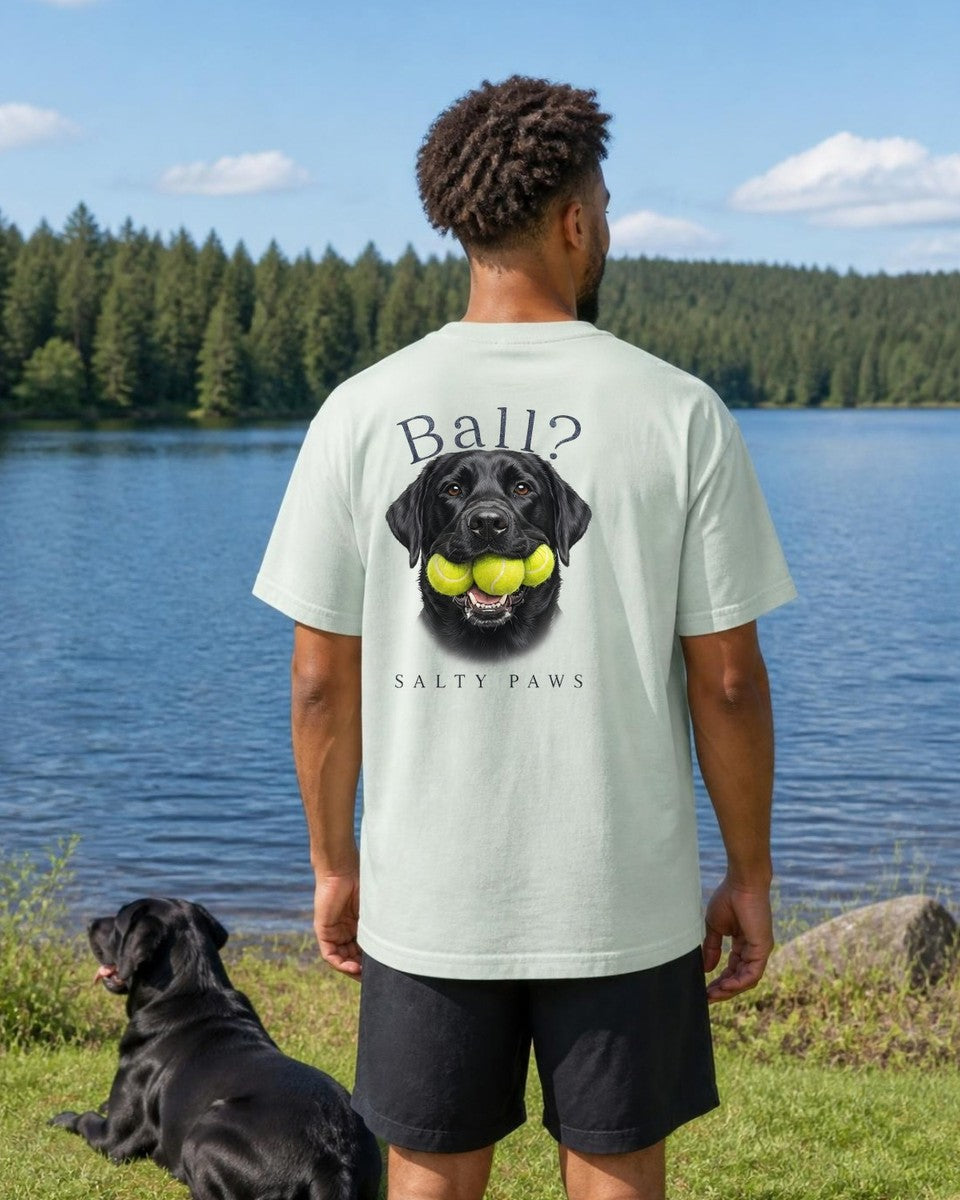 Ball? Black Lab Comfort Colors T-Shirt in Chalky Mint, worn by a model