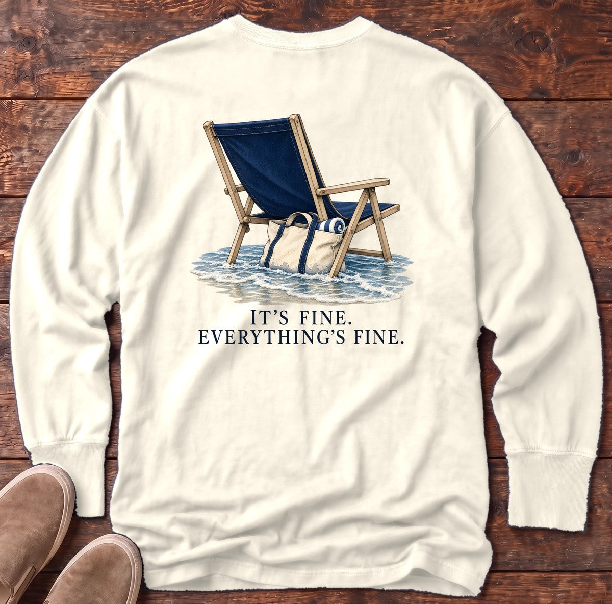 Everything's Fine Beach Chair Back Design Long Sleeve Tee in Ivory, Salty Paws Comfort Colors long sleeve tee