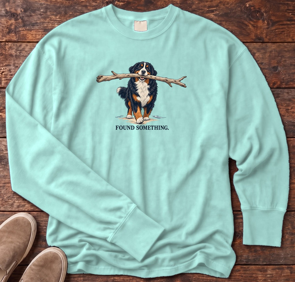 Found Something Bernese Long Sleeve Tee in Chalky Mint, Salty Paws Comfort Colors long sleeve tee