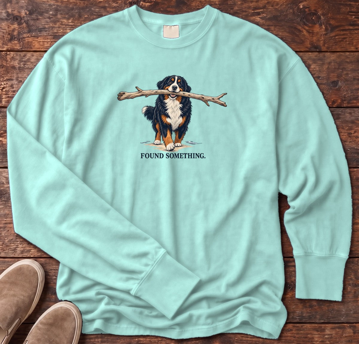 Found Something Bernese Long Sleeve Tee in Chalky Mint, Salty Paws Comfort Colors long sleeve tee