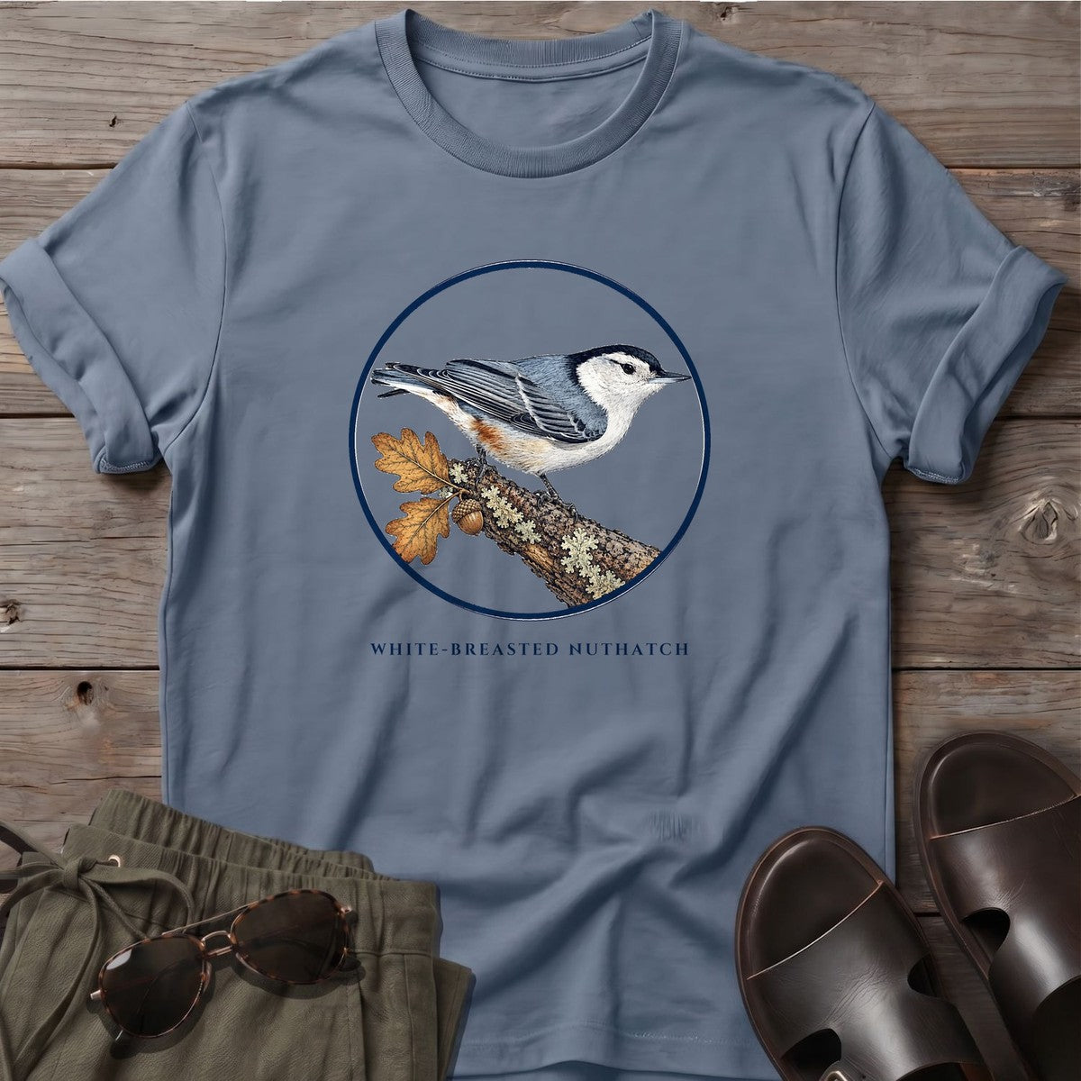 White-breasted Nuthatch T-Shirt in Stone Blue