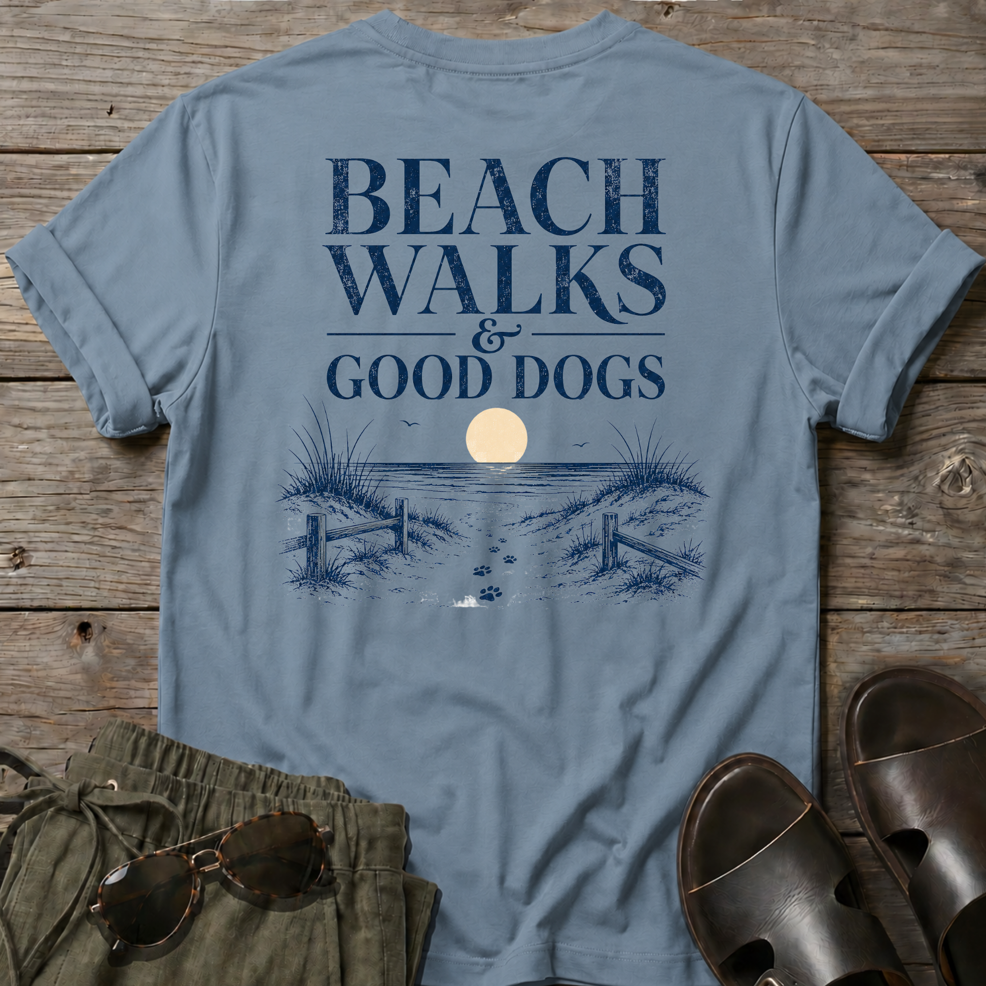 Beach Walks Good Dogs BACK DESIGN T-Shirt