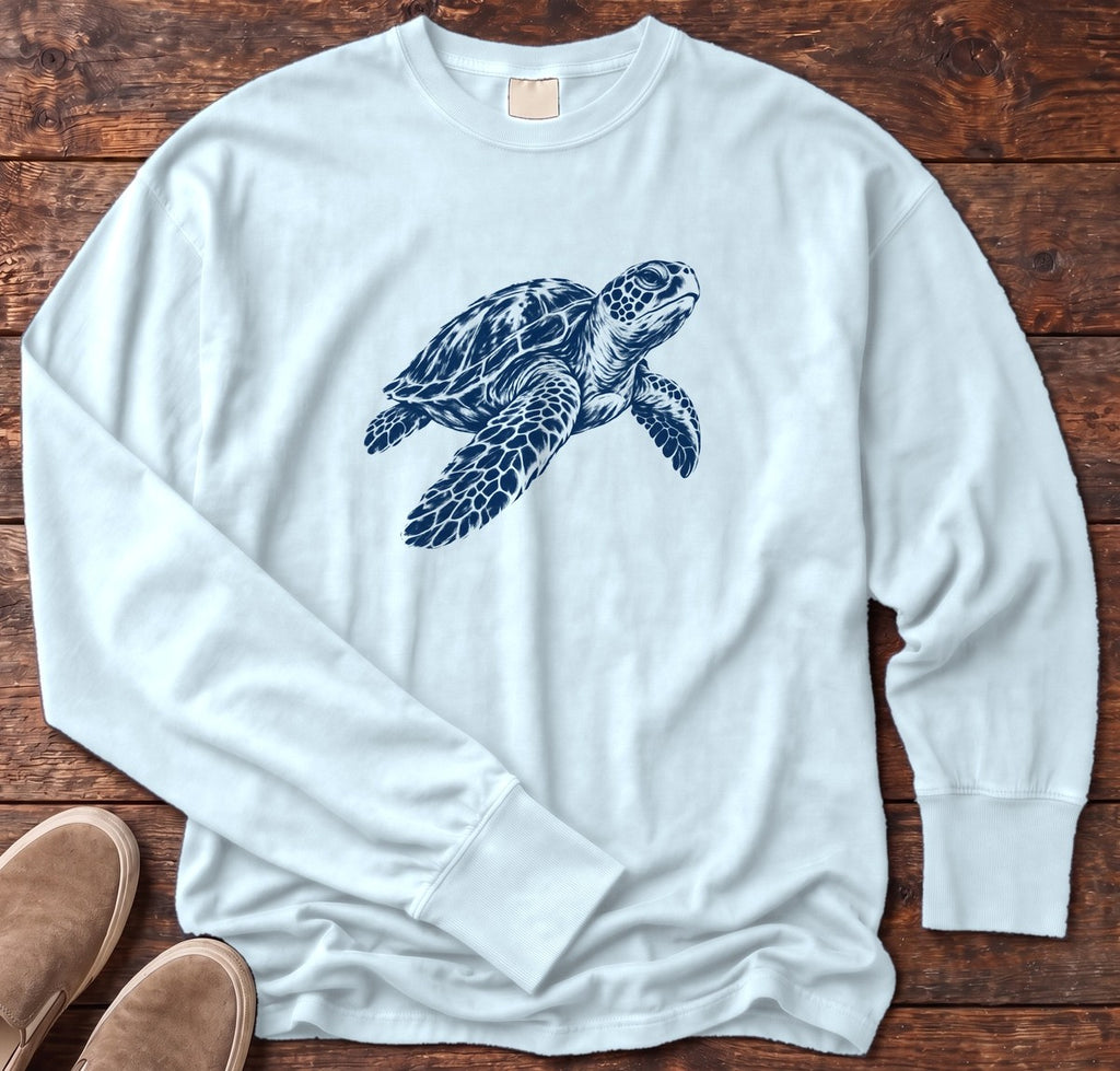 Sea Turtle Long Sleeve Tee in Chambray, Salty Paws Comfort Colors long sleeve tee