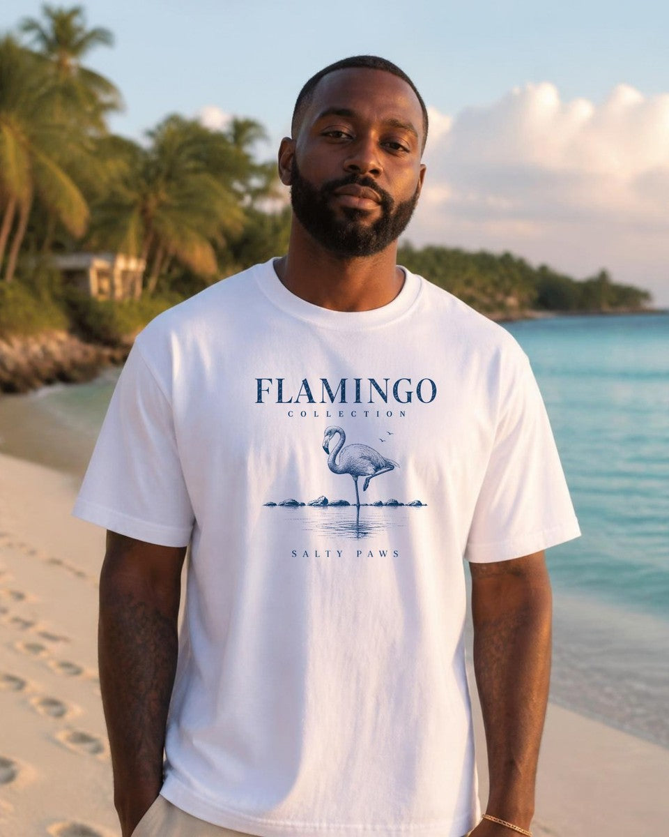 Flamingo Collection Comfort Colors T-Shirt in White, worn by a model