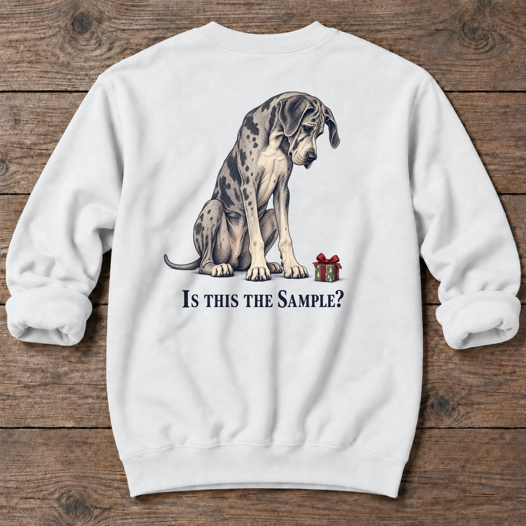 Is This the Sample Great Dane Back Design Midweight Sweatshirt in White, Salty Paws Midweight Sweatshirt, back design flat lay