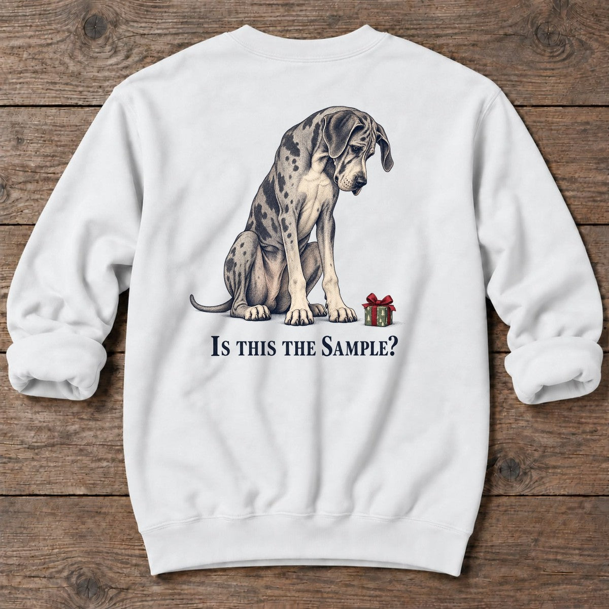 Is This the Sample Great Dane Back Design Midweight Sweatshirt in White, Salty Paws Midweight Sweatshirt, back design flat lay