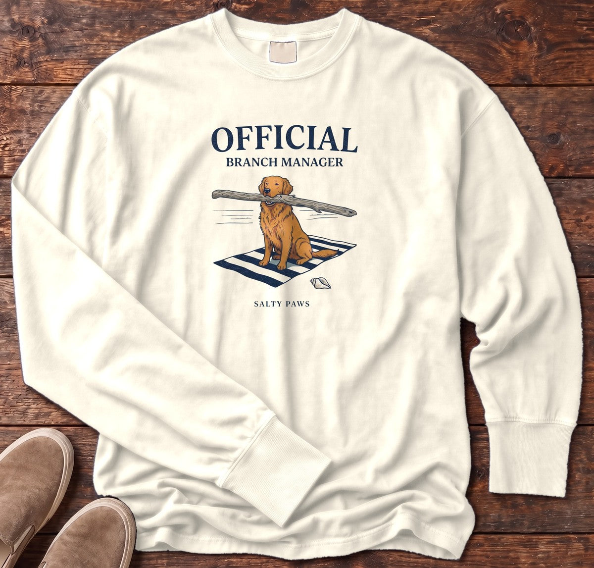 Official Branch Manager Golden Retriever Long Sleeve Tee in Ivory, Salty Paws Comfort Colors long sleeve tee