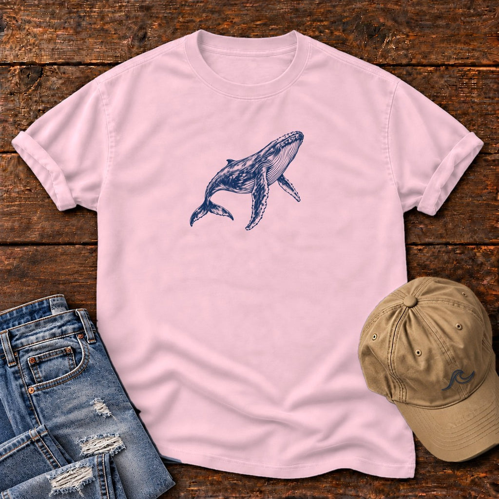 Humpback Whale T-Shirt in Blossom, Salty Paws Comfort Colors T-Shirt, front design flat lay