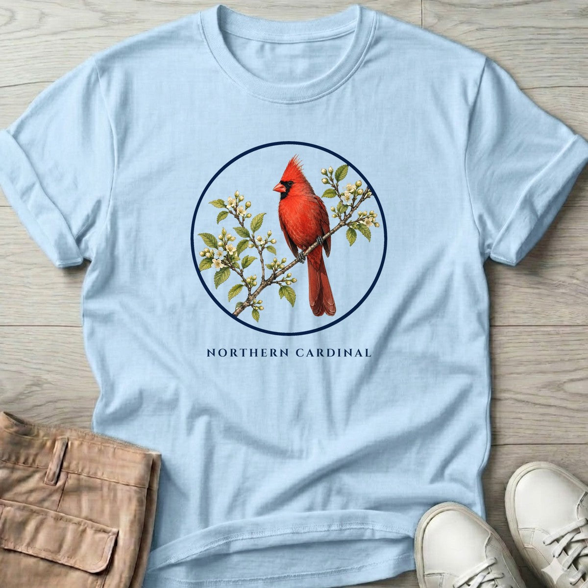 Northern Cardinal T-Shirt in Light Blue
