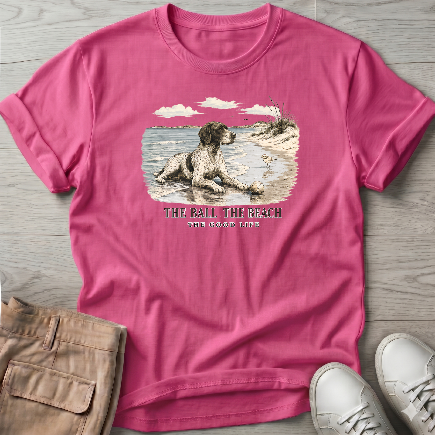Ball Beach & Shorthair Pointer Dog T-Shirt