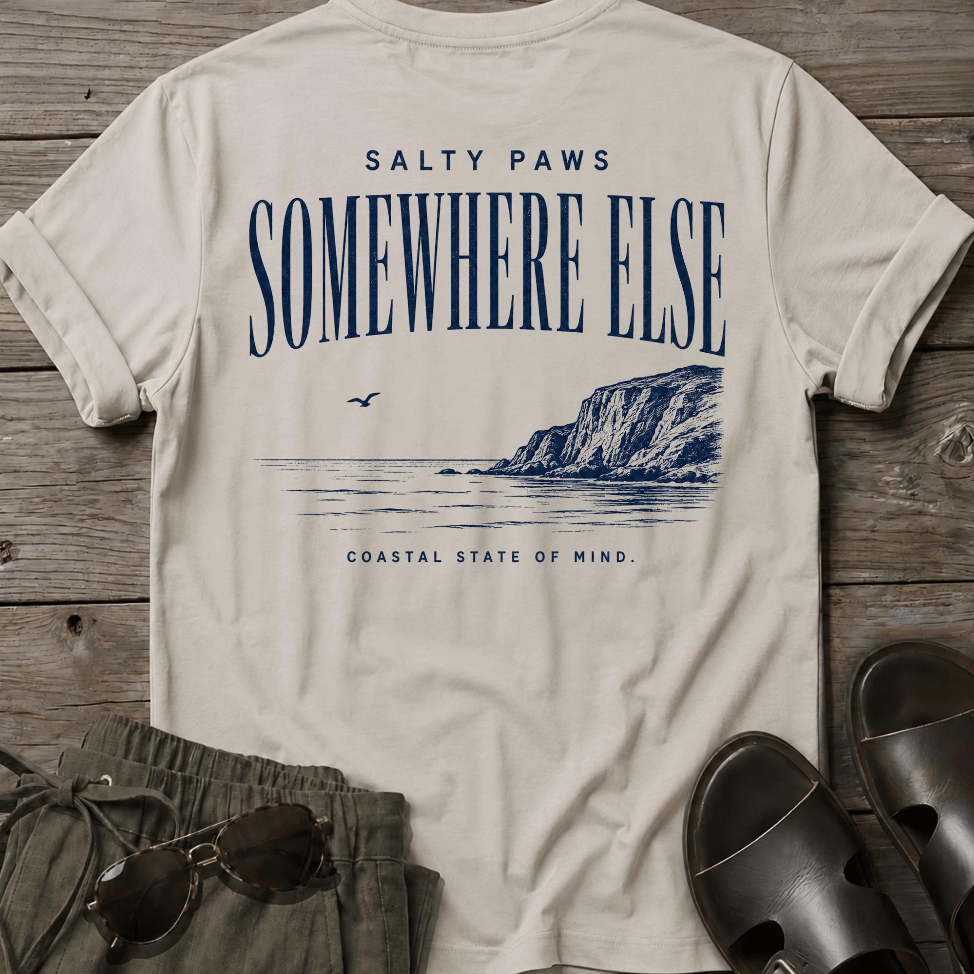 Somewhere Else Back Design T-Shirt - coastal graphic t-shirt, Salty Paws