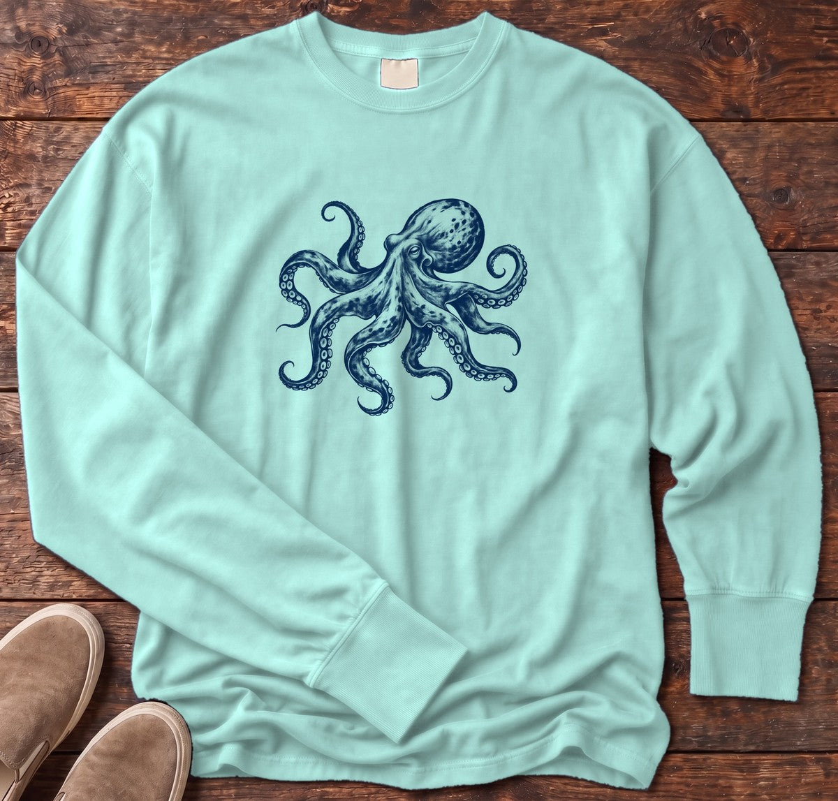 Octopus Long Sleeve Tee in Chalky Mint, Salty Paws Comfort Colors long sleeve tee