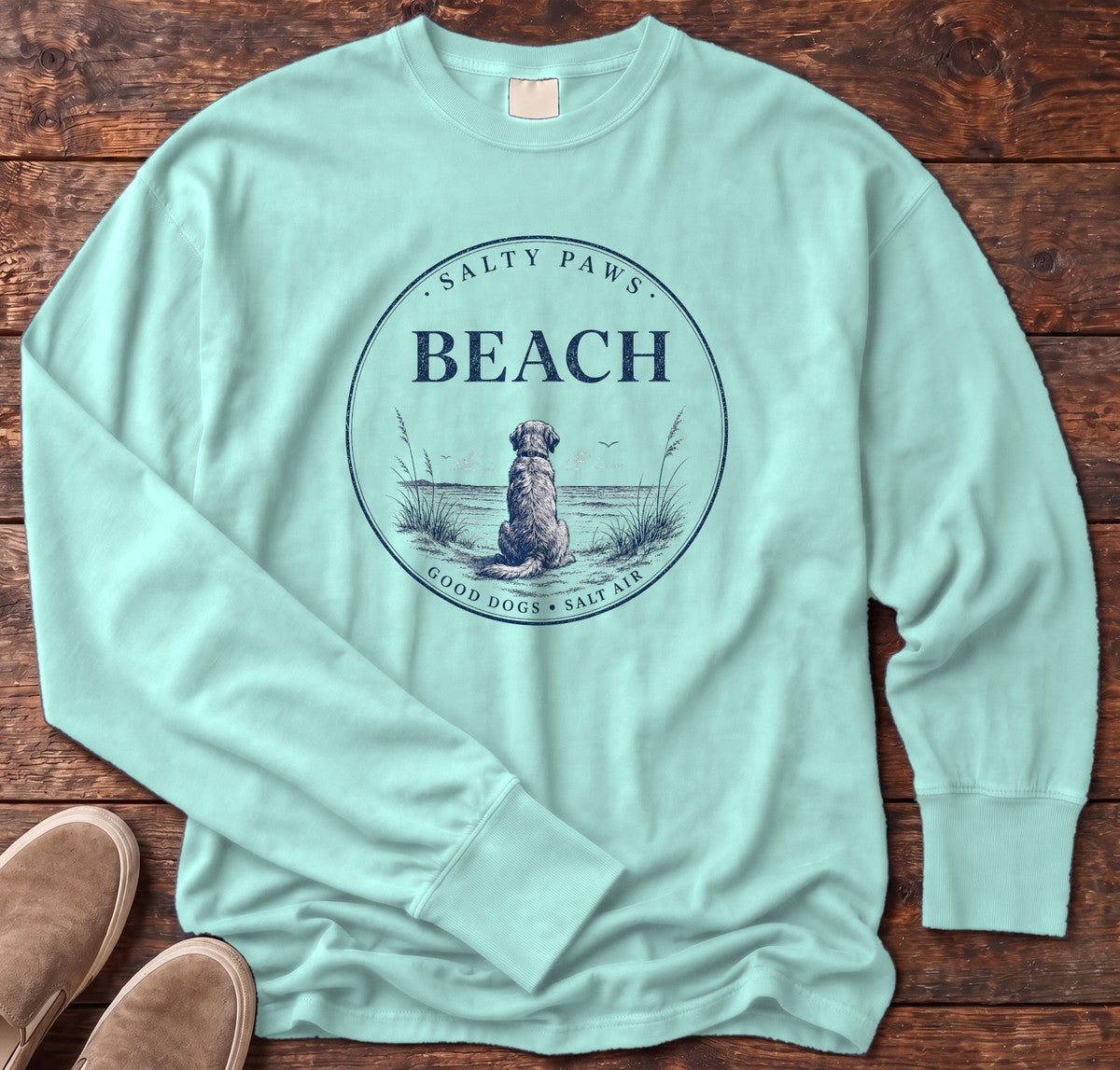 Beach Good Dogs Salt Air Long Sleeve Tee in Chalky Mint, Salty Paws Comfort Colors long sleeve tee