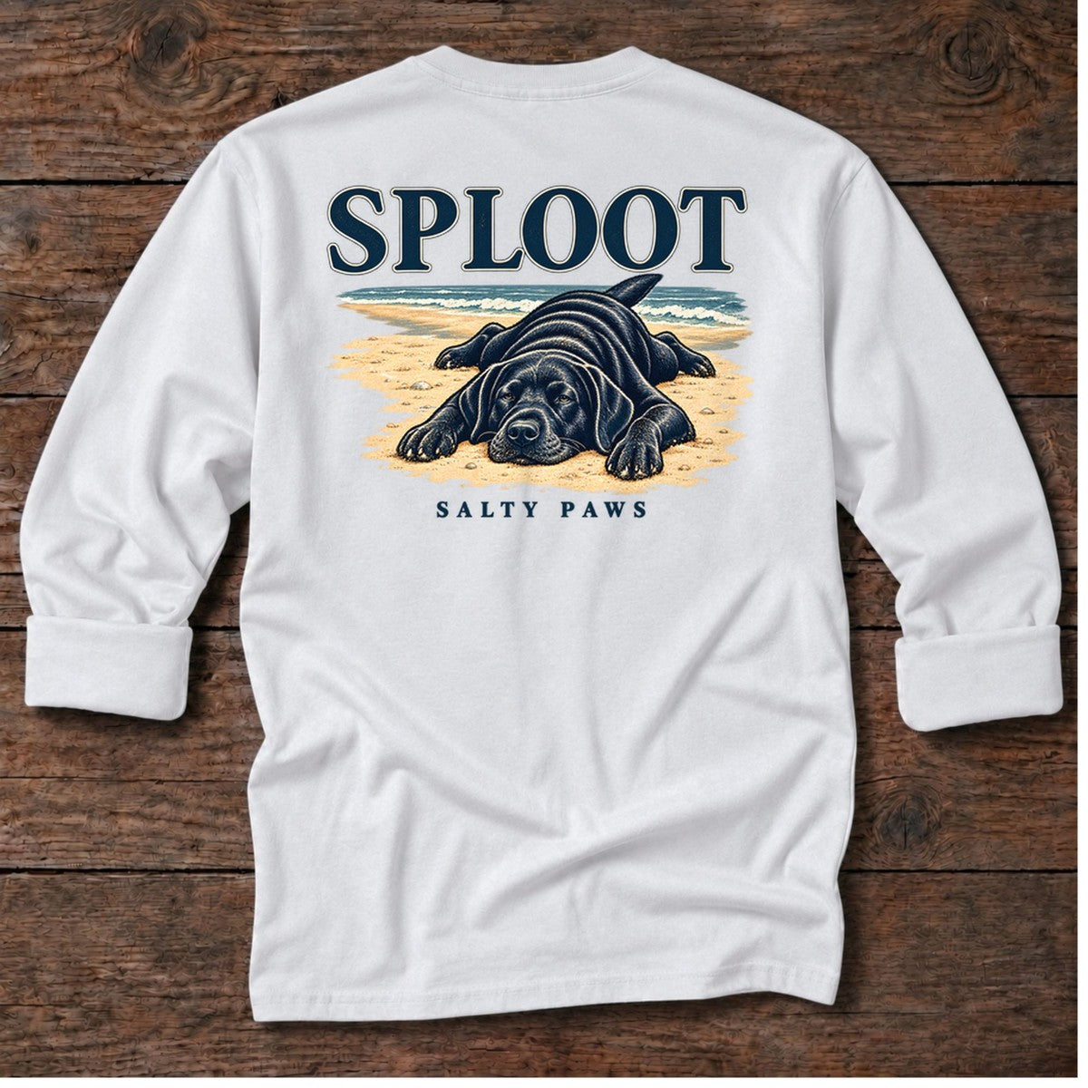 SPLOOT Back Design Long Sleeve Tee in White, Salty Paws coastal tee