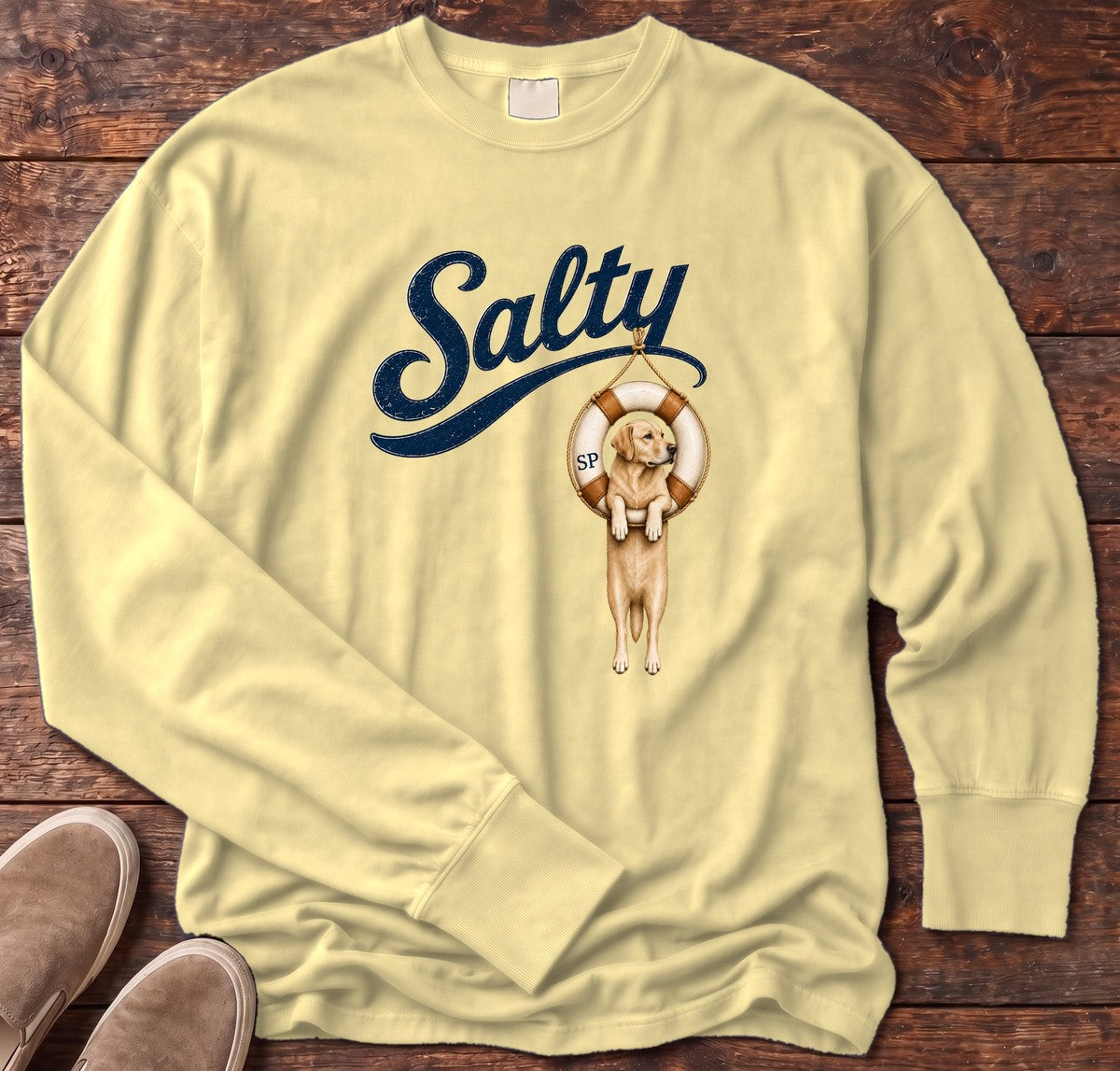Salty Golden Tube Long Sleeve Tee Comfort Colors in Butter, Salty Paws Comfort Colors long sleeve tee
