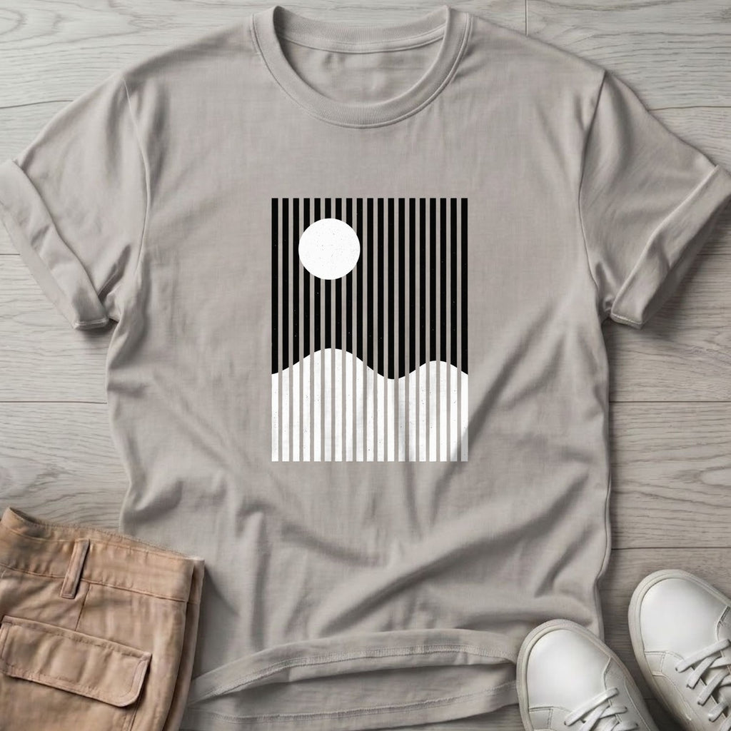 Ocean Sun Stripes T-Shirt in Ice Grey, Salty Paws T-Shirt, front design flat lay