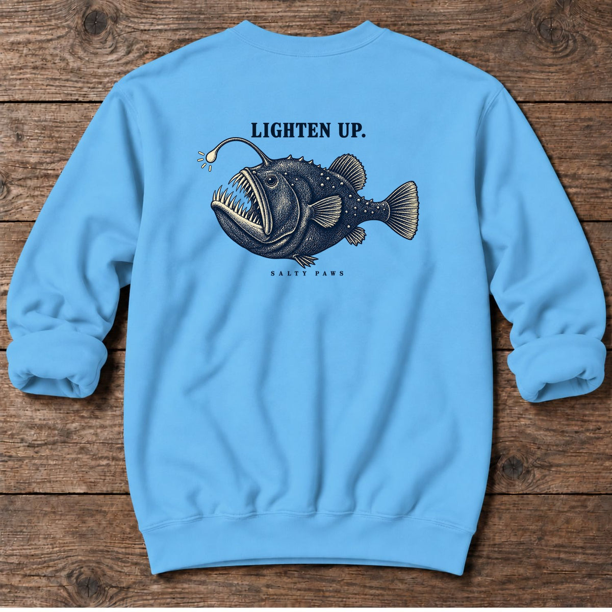 Anglerfish Lighten Up Midweight Sweatshirt in Sky, Salty Paws coastal sweatshirt