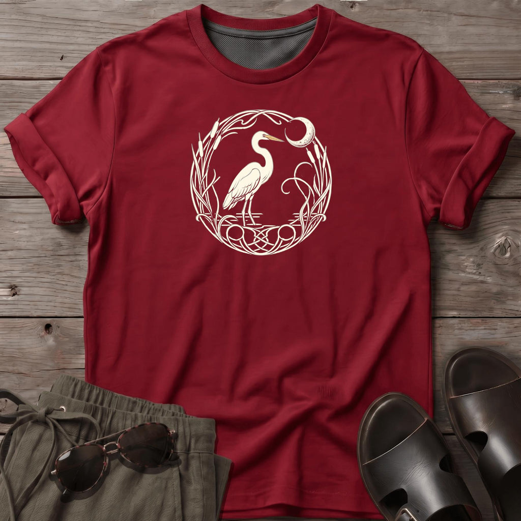 Egret Moon T-Shirt — Beach Line Art Tee - coastal bird graphic t-shirt, Salty Paws